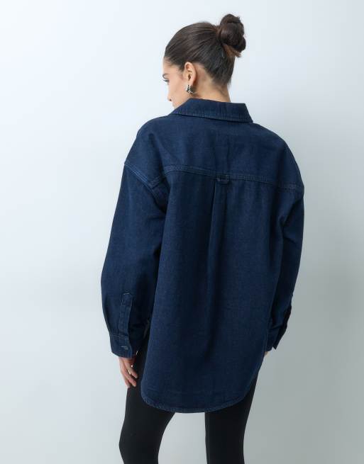 ASOS DESIGN denim oversized traditional shirt in rinse, 5 of 5