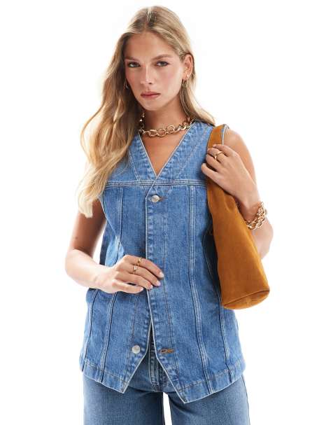 ASOS DESIGN denim oversized vest in mid blue - view 1