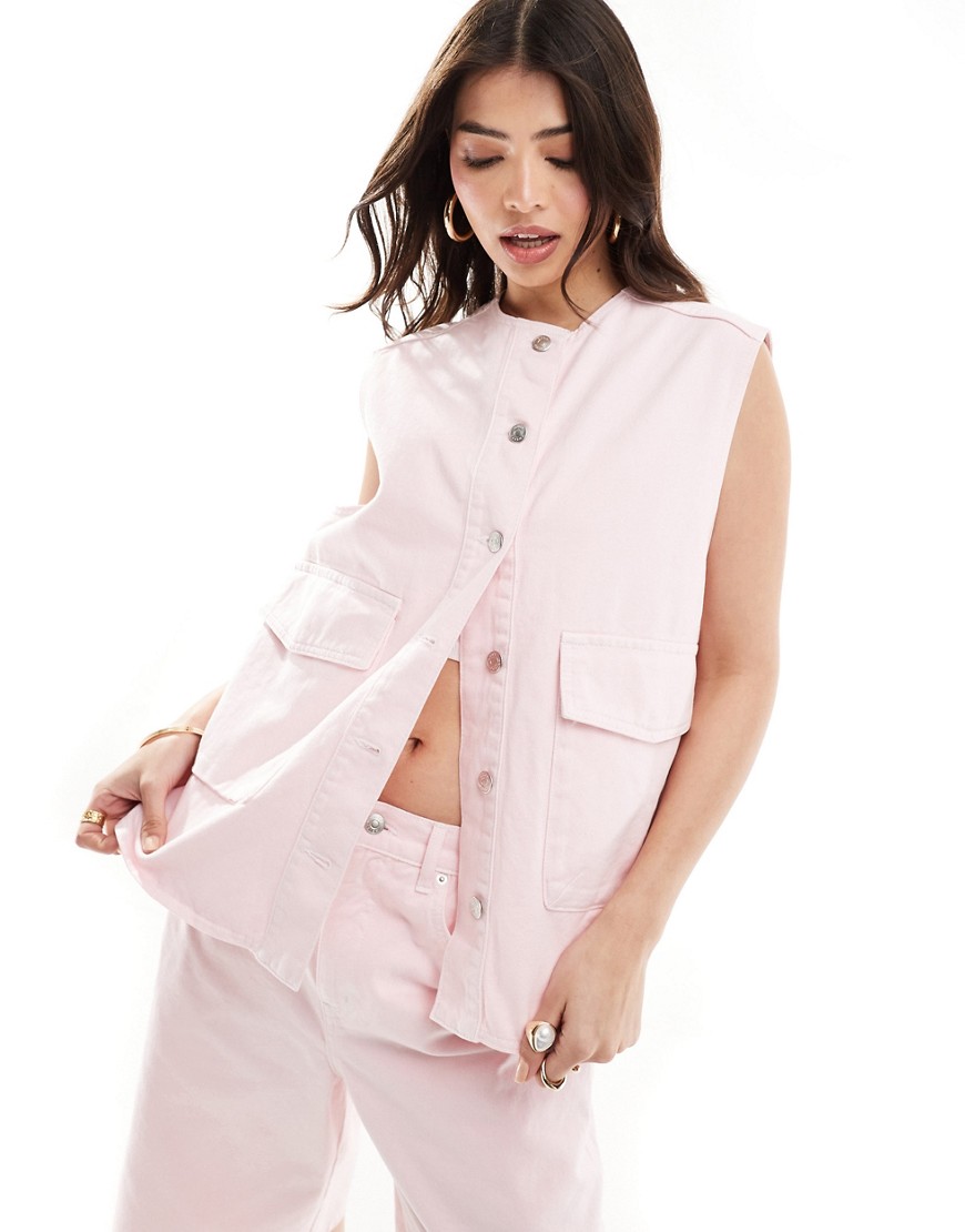 Asos Design Denim Oversized Vest In Pink