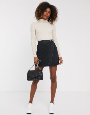 ASOS DESIGN denim wrap skirt in washed black Black