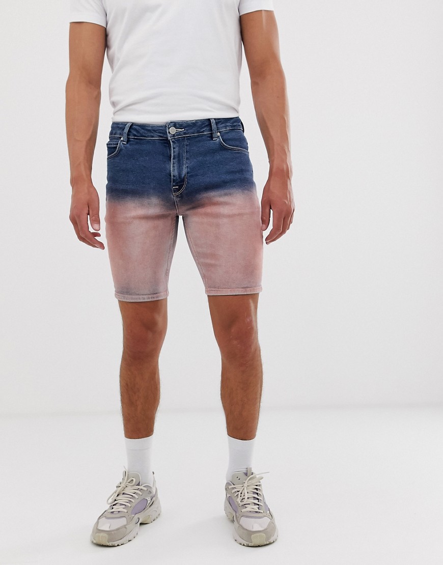 ASOS DESIGN Denim - Pantaloncini di jeans blu medio sfumato rosa