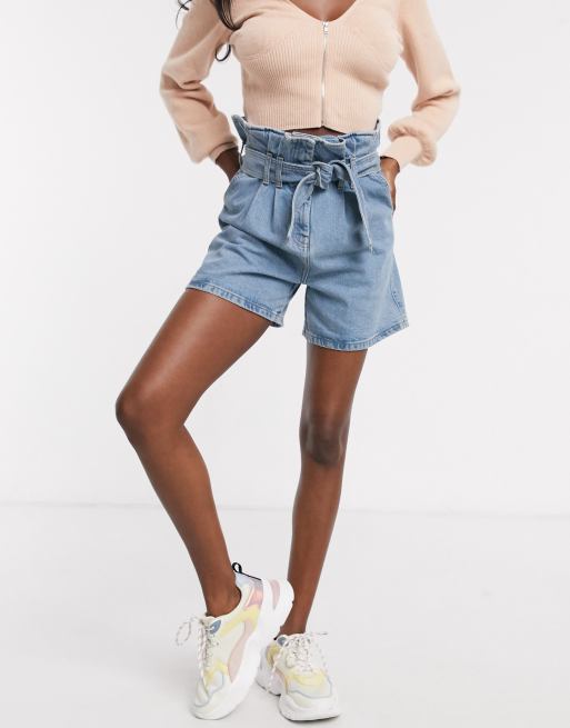 New Look high waisted denim short in blue