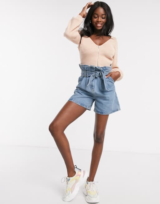 Paperbag waist cheap shorts denim