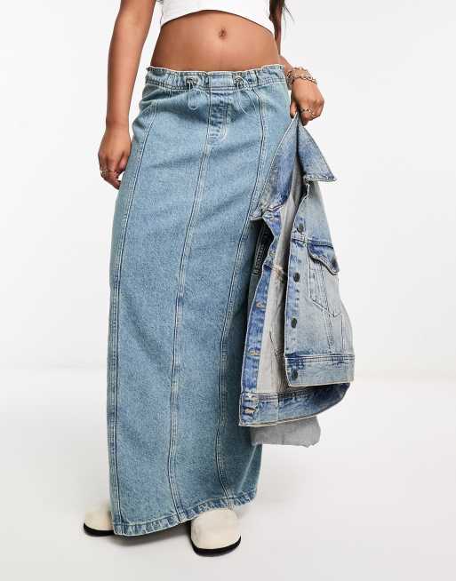 ASOS DESIGN denim parachute midi skirt in blue