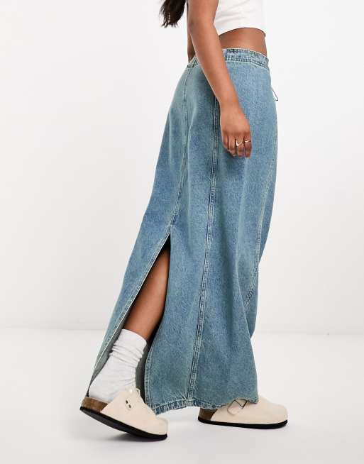 ASOS DESIGN denim parachute midi skirt in blue