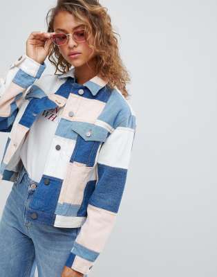 patchwork denim trucker jacket