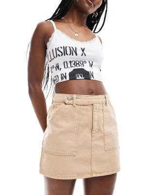 ASOS DESIGN denim pelment skirt with pockets-Neutral