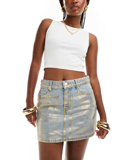 ASOS DESIGN denim pelmet mini skirt in metallic gold