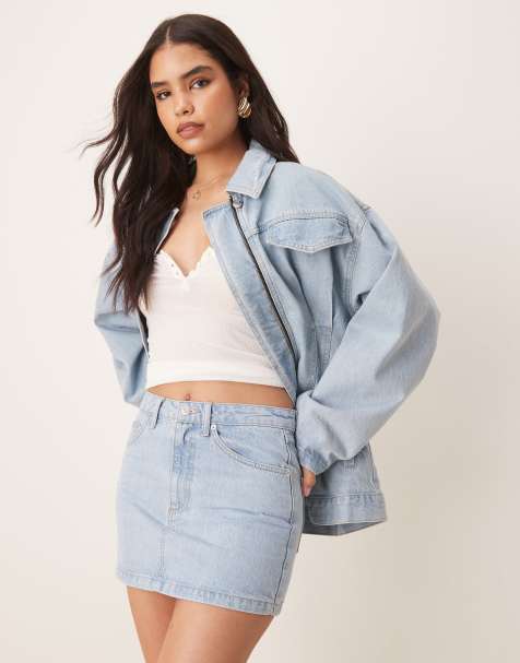 ASOS DESIGN denim pelmet skirt in lightwash - part of a set - view 1