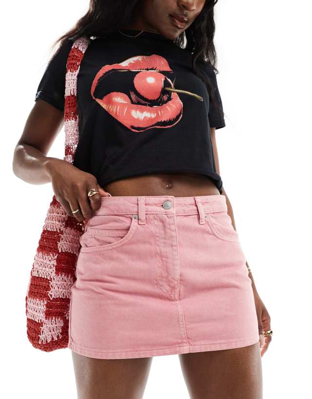 ASOS DESIGN - denim pelmet skirt in pink