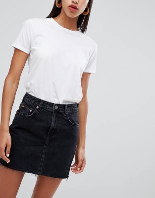 washed black denim skirt