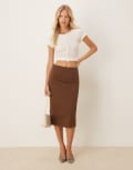 [ASOS DESIGN] ASOS DESIGN denim pencil midi skirt in chocolate-Brown 12 Chocolate