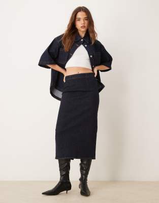 Asos Design Denim Pencil Skirt In Indigo-blue