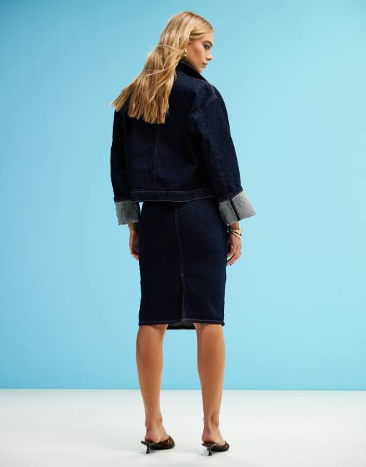 ASOS DESIGN denim pencil skirt in rinse - part of a set, 3 of 5