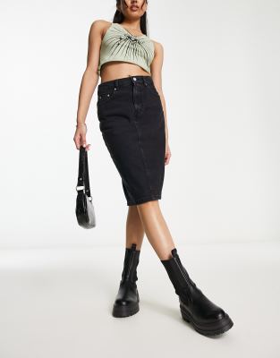 ASOS DESIGN denim pencil skirt in washed black