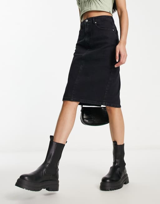 ASOS DESIGN denim pencil skirt in washed black