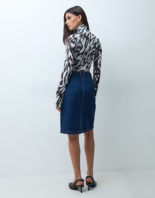 ASOS DESIGN denim pencilnederdel med bælte fra 90'erne i mellemblå, 5 af 5