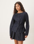 [ASOS DESIGN] ASOS DESIGN denim peplum jacket with button detail in rinse-Blue 4 Rinse