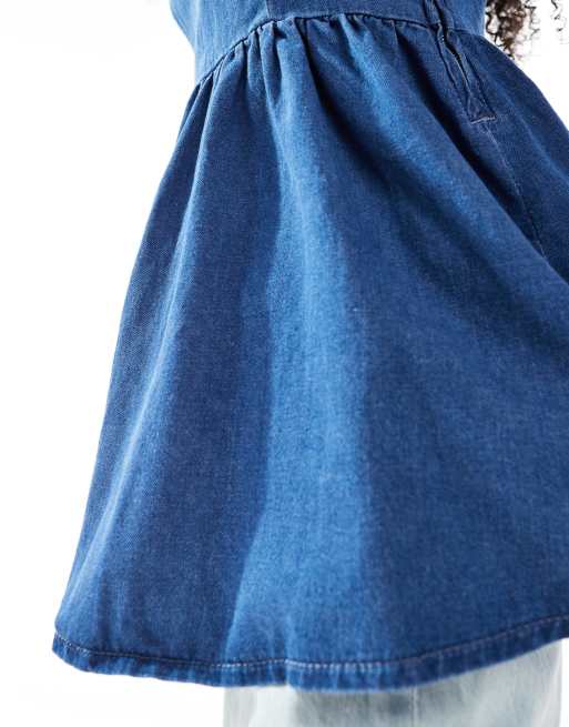 ASOS DESIGN denim peplum long line top in mid blue, 4 of 4