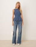 [ASOS DESIGN] ASOS DESIGN denim peplum top in mid blue M Mid blue