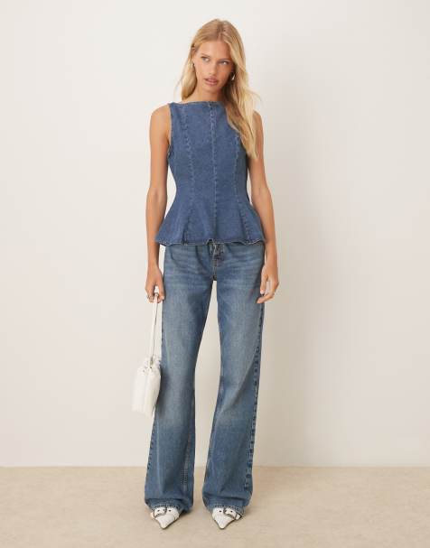 ASOS DESIGN denim peplum top - view 1