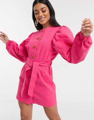 pink denim overall dress