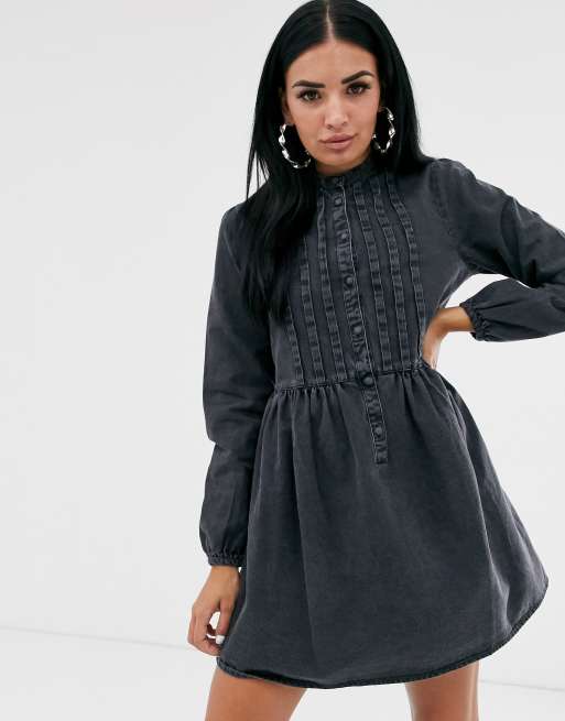 ASOS DESIGN denim pintuck smock shirt dress