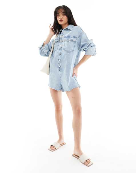 ASOS DESIGN denim playsuit in bleach wash - view 1