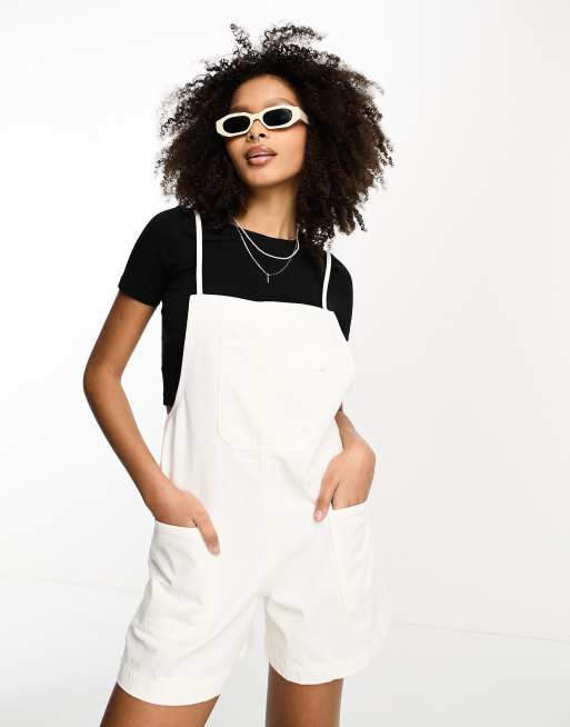 ASOS DESIGN denim playsuit in white