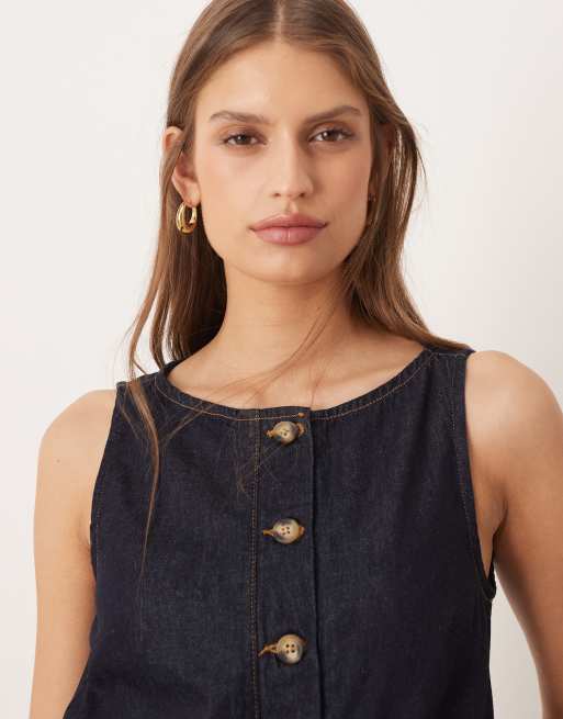 ASOS DESIGN - Denim playsuit met knopen aan de voorkant in indigo, 4 van 4