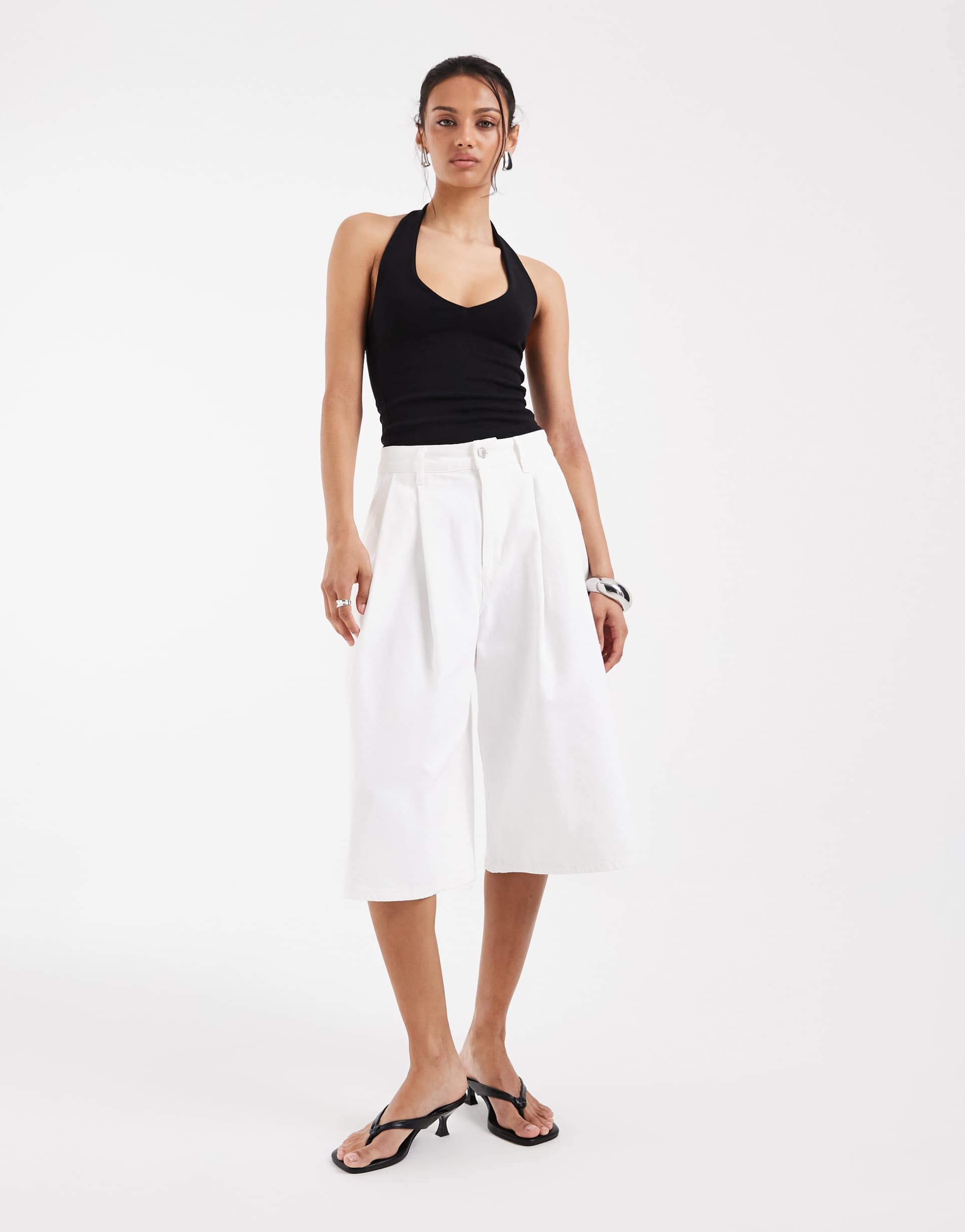 asos design denim pleated culotte in white