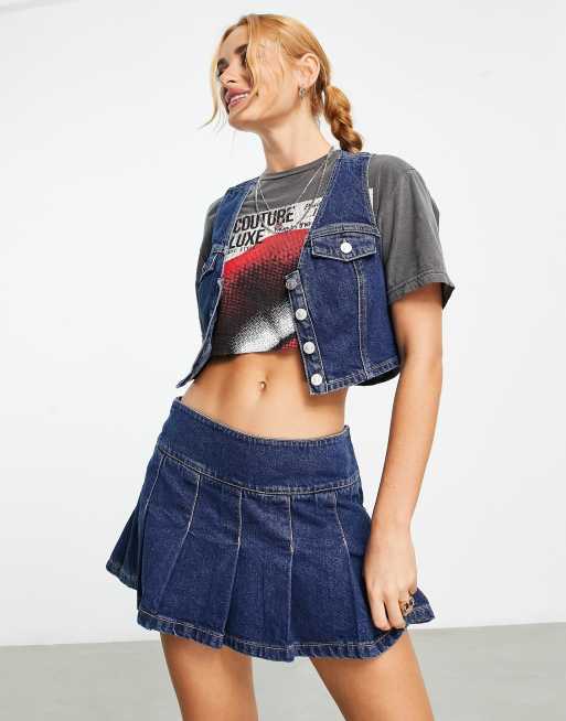 Blue jean pleated skirt sale