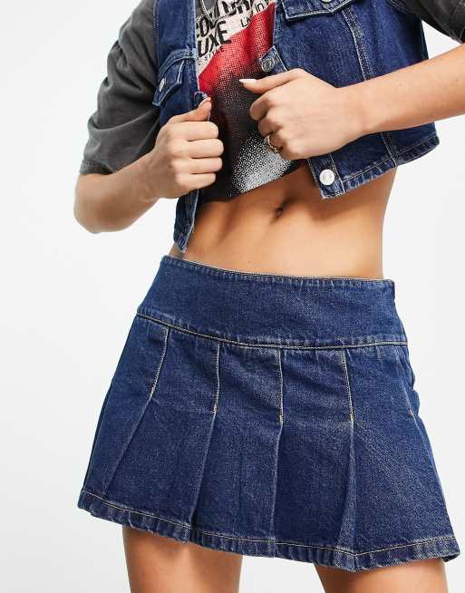 Pleated jean 2025 mini skirt