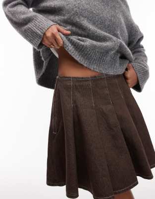 Asos Design Denim Pleated Mini Skirt In Gray