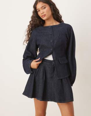 Asos Design Denim Pleated Mini Skirt In Blue