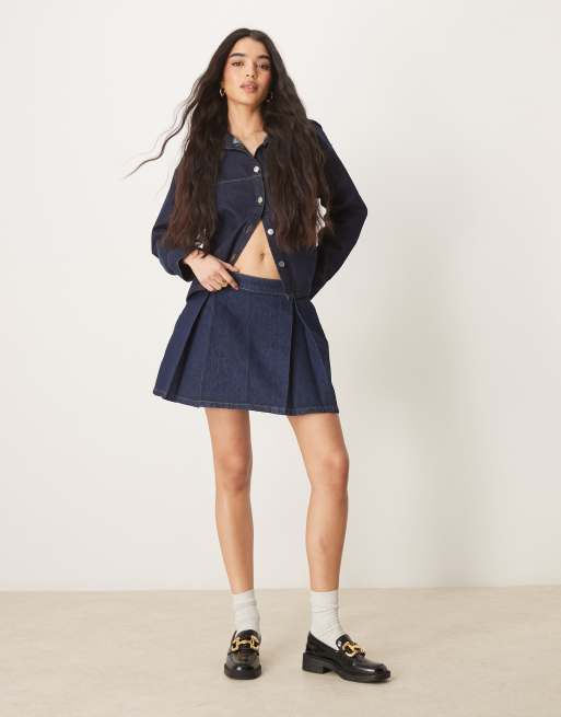 ASOS DESIGN denim pleated mini skirt in rinse wash | ASOS