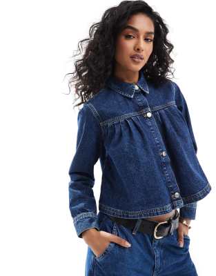 Asos Design Denim Pleated Shirt In Indigo-blue