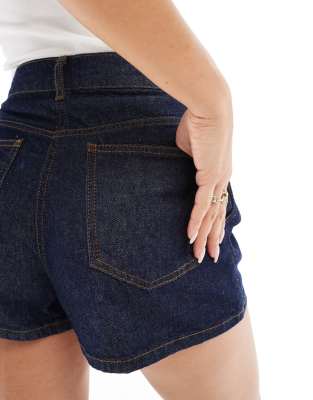 Asos Design Denim Pleated Short In Blue