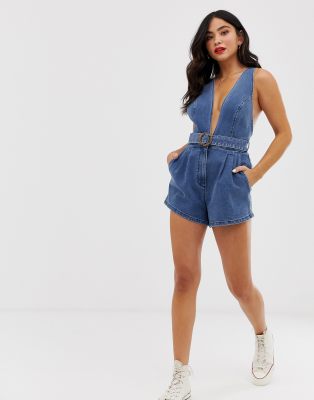 plunging denim jumpsuit