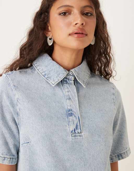 ASOS DESIGN denim polo mini dress in lightwash, 2 of 4