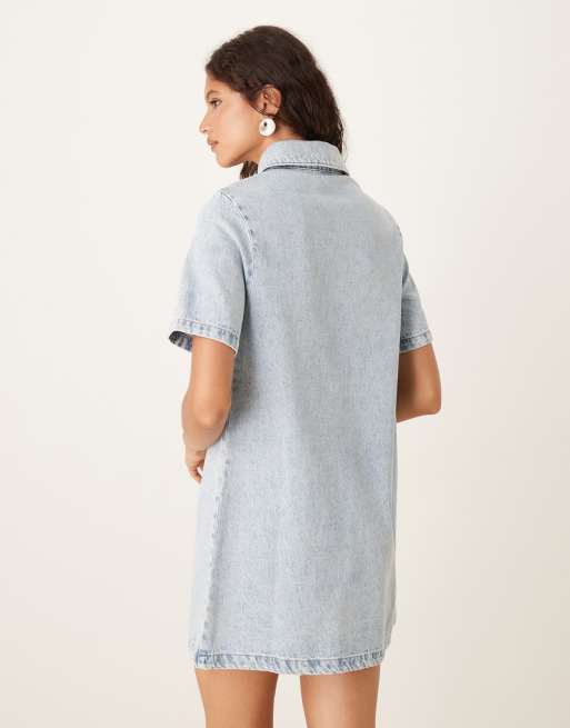 ASOS DESIGN denim polo mini dress in lightwash, 4 of 4