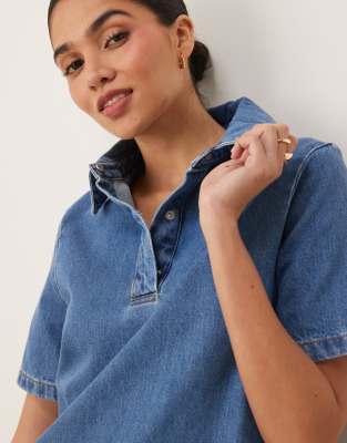 Asos Design Denim Polo Mini Dress In Blue