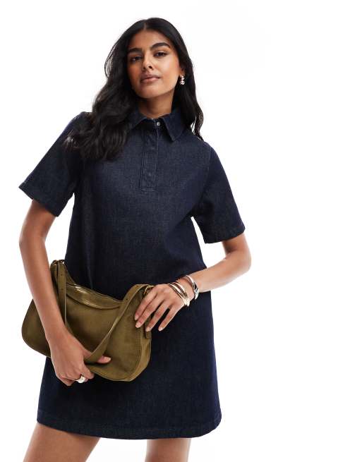 ASOS DESIGN denim polo mini dress in rinse, 2 of 4