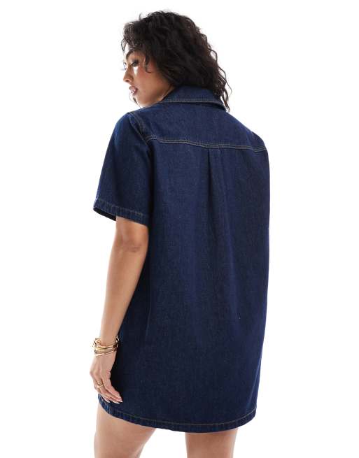 ASOS DESIGN denim polo mini dress with contrast seams in rinse, 2 of 4