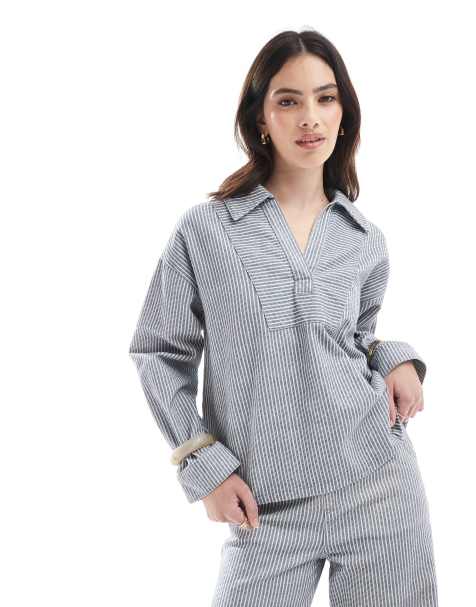 ASOS DESIGN - Denim polotop met strepen in marineblauw - view 1