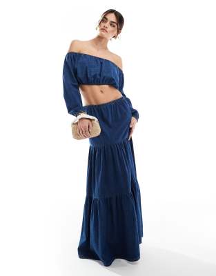 ASOS DESIGN denim prairie cropped top in blue