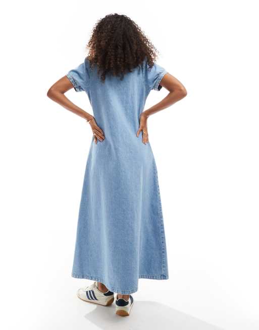 white christmas dresses Northern Sky Fringe Puff Sleeve Midi Dress Denim Blue main image 0