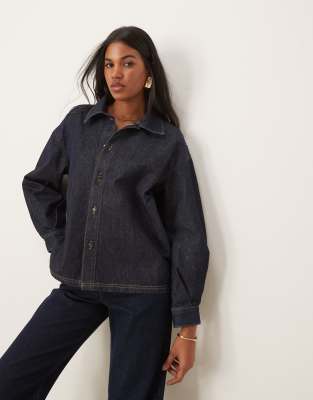 Asos Design Denim Puff Sleeve Shirt In Indigo-blue