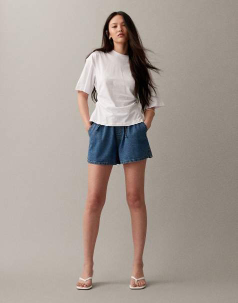 ASOS DESIGN denim pull on short in mid blue - view 1