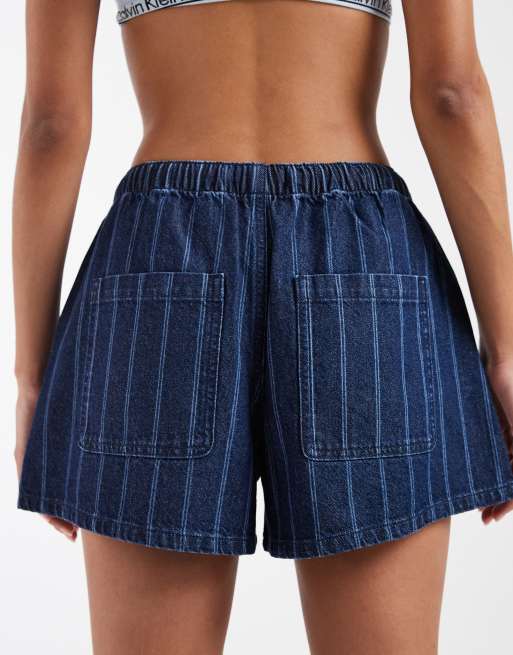 ASOS DESIGN denim pull on shorts in stripe, 4 of 5